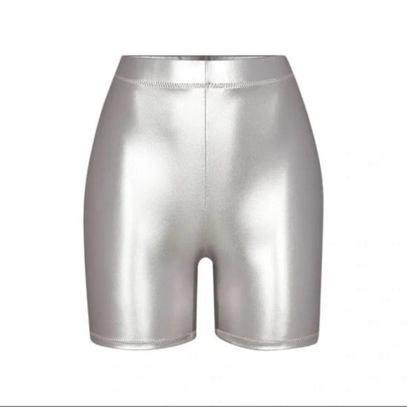 Skims Metallic Swim Mid Waist Shorts Nickel XXS - Picture 1 of 5